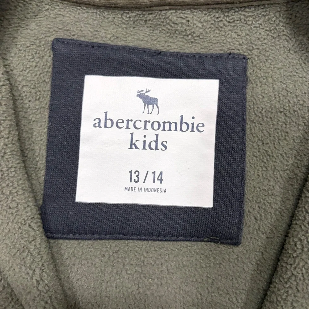 Abercrombie Boy Camo Sherpa Fleece Full Zip Hoodie Jacket Green Brown 13/14 ws